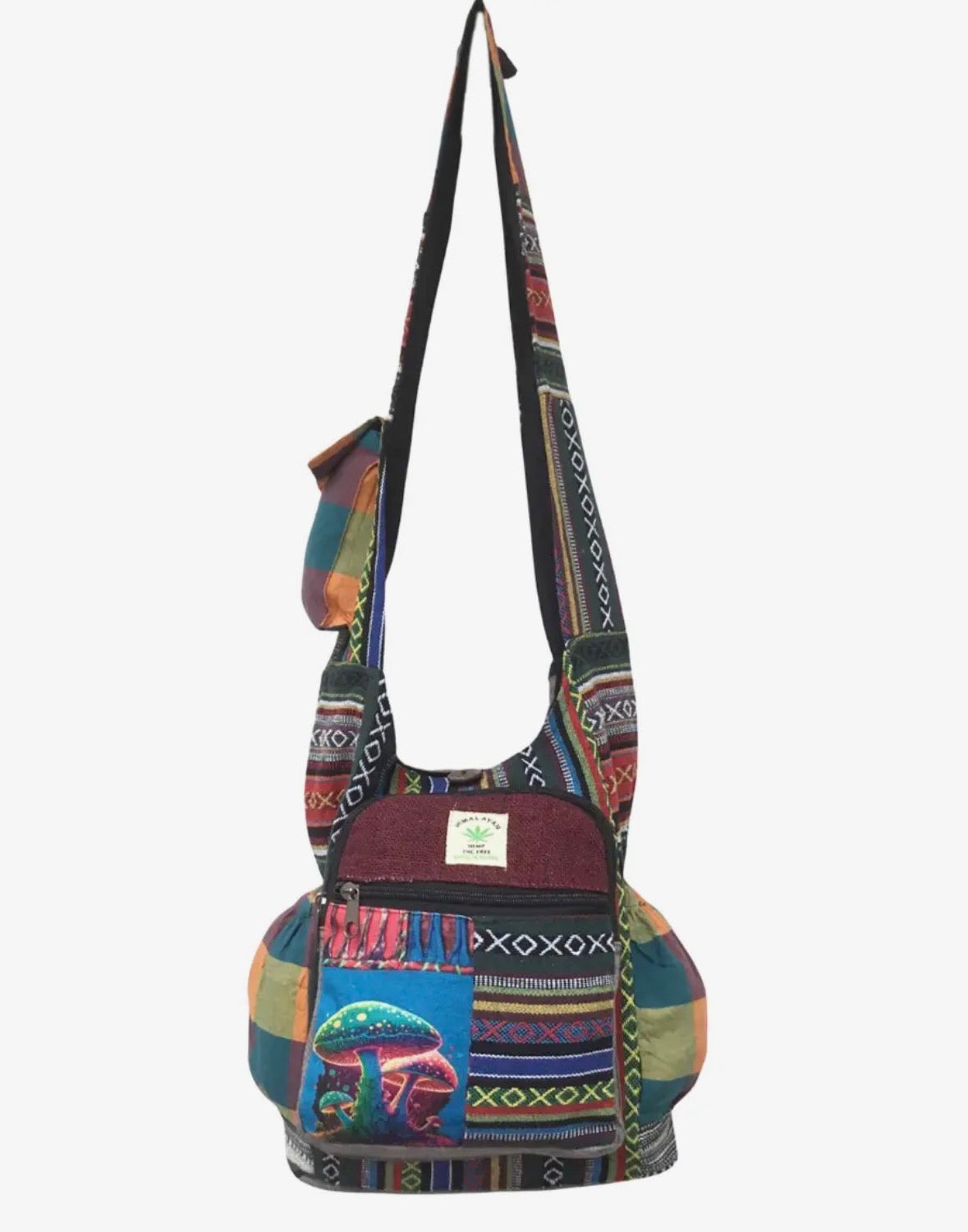 Psychedelic mushroom tribal hippie hobo bag