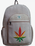 Cannabis leaves embroidered hippie boho hemp cotton backpack
