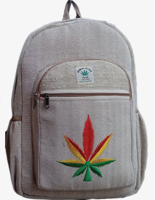 Cannabis leaves embroidered hippie boho hemp cotton backpack